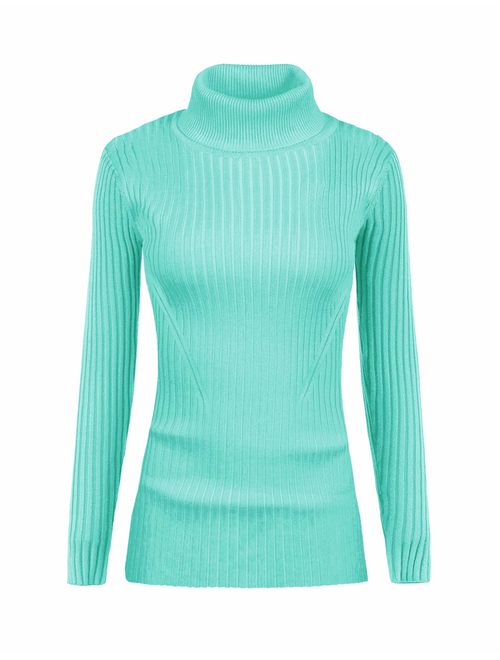 v28 Women Stretchable Turtleneck Knit Long Sleeve Slim Fit Sweater