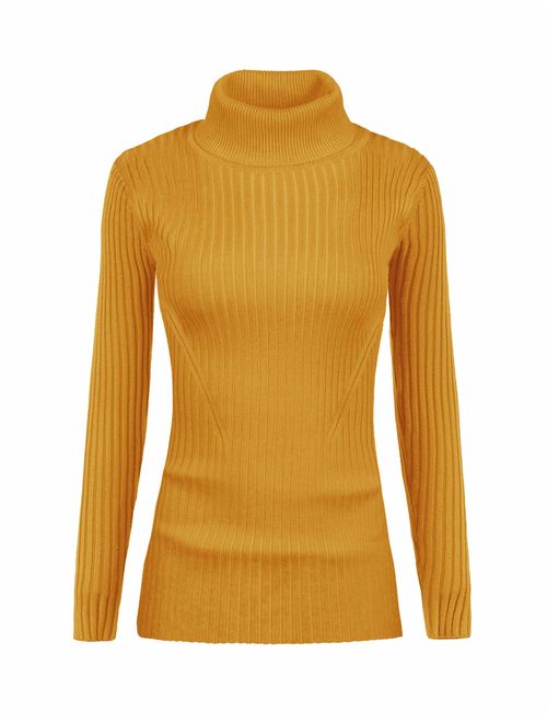 v28 Women Stretchable Turtleneck Knit Long Sleeve Slim Fit Sweater