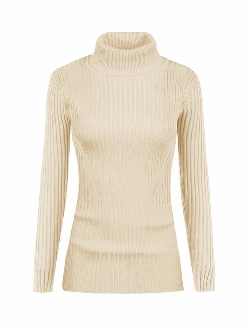 v28 Women Stretchable Turtleneck Knit Long Sleeve Slim Fit Sweater