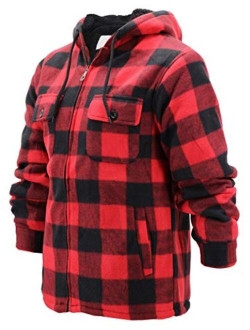 Men's Heavyweight Flannel Zip Up Fleece Lined Plaid Sherpa Hoodie Jacket