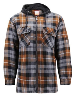 Men's Heavyweight Flannel Zip Up Fleece Lined Plaid Sherpa Hoodie Jacket