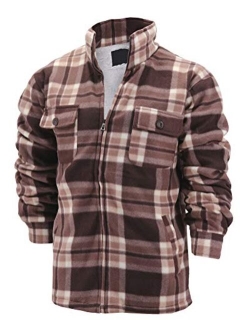 Men's Heavyweight Flannel Zip Up Fleece Lined Plaid Sherpa Hoodie Jacket