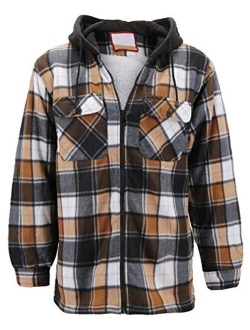 Men's Heavyweight Flannel Zip Up Fleece Lined Plaid Sherpa Hoodie Jacket