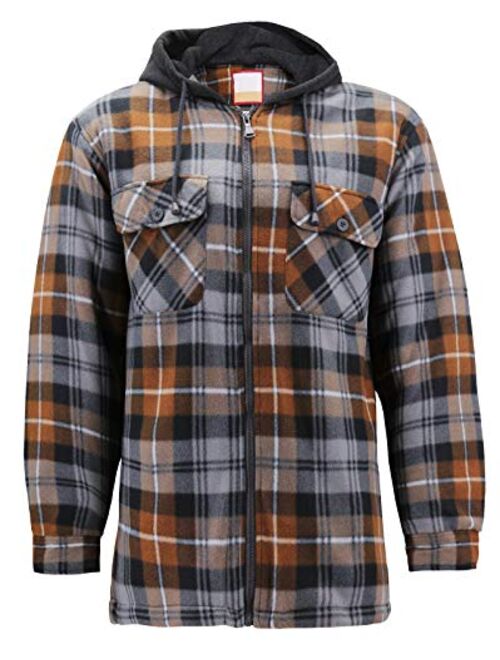 Men's Heavyweight Flannel Zip Up Fleece Lined Plaid Sherpa Hoodie Jacket