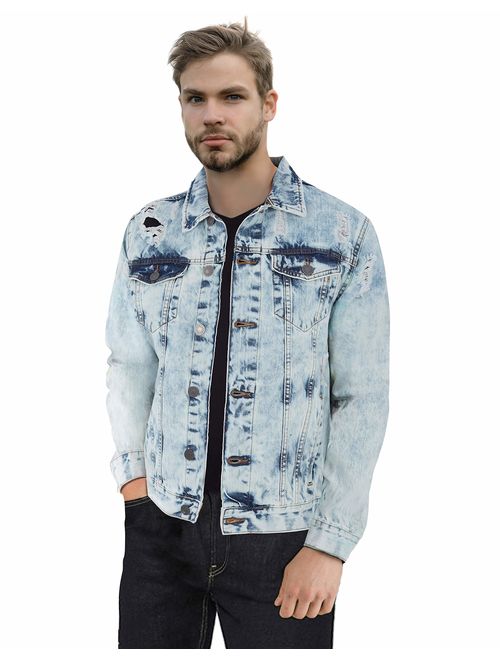 X RAY Mens Slim Denim Jacket Ripped Casual Trucker Distressed Jean Jacket for Men