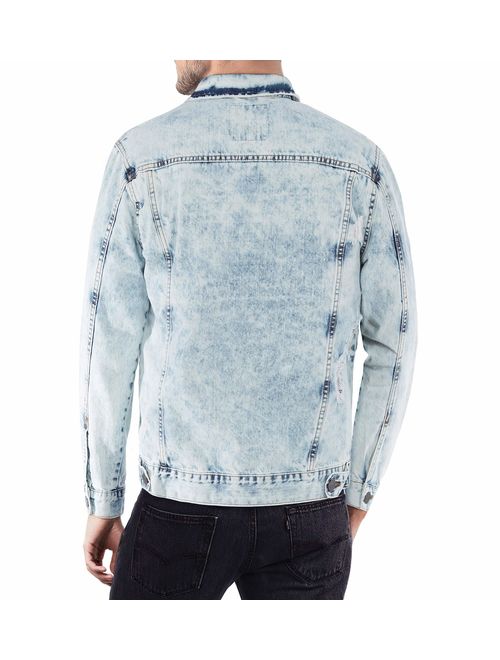 X RAY Mens Slim Denim Jacket Ripped Casual Trucker Distressed Jean Jacket for Men