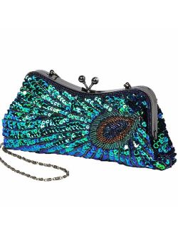 BABEYOND 1920s Flapper Peacock Clutch Gatsby Sequined Evening Handbag Beaded Bag