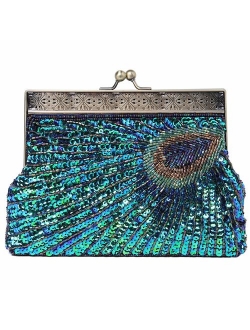 BABEYOND 1920s Flapper Peacock Clutch Gatsby Sequined Evening Handbag Beaded Bag