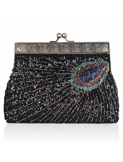 BABEYOND 1920s Flapper Peacock Clutch Gatsby Sequined Evening Handbag Beaded Bag