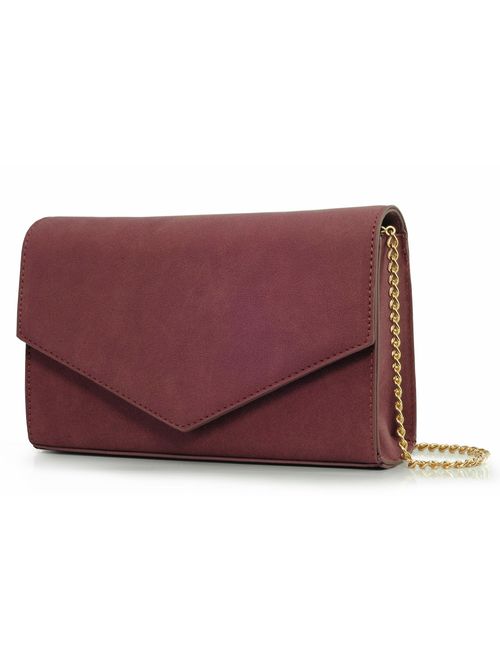 Minimalist Evening Envelope Clutch Chain Shoulder Bag Women Faux Leather Suede Purse