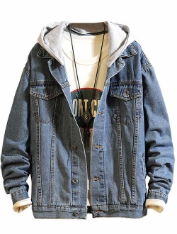 Lavnis Men's Denim Hoodie Jacket Casual Slim Fit Button Down Jeans Coat