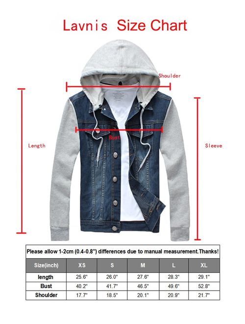 Lavnis Men's Denim Hoodie Jacket Casual Slim Fit Button Down Jeans Coat