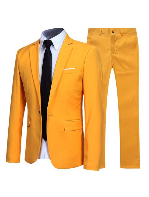 YFFUSHI Slim Fit 2 Piece Suit for Men One Button Casual/Formal/Wedding Tuxedo