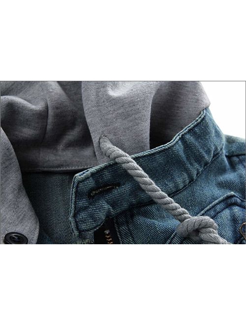 Lentta Men's Slim Fit Zip Up Removable Hooded Drawstring Denim Jean Biker Jacket