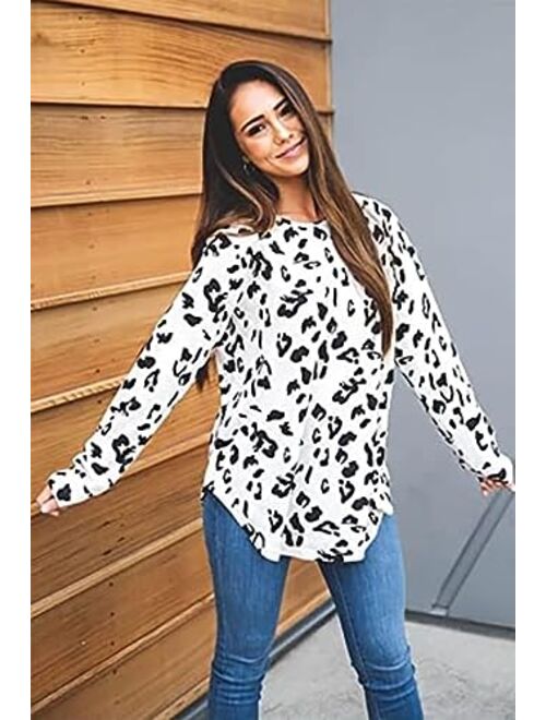 Tickled Teal Women's Long Sleeve Leopard Knit Casual Loose Sweater Outerwear