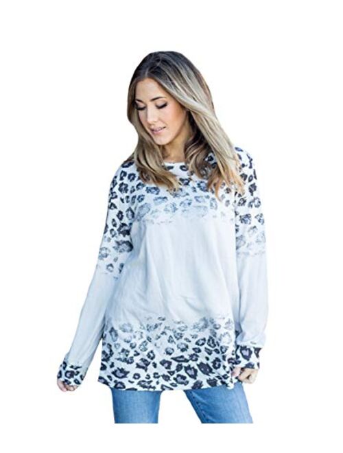 Tickled Teal Women's Long Sleeve Leopard Knit Casual Loose Sweater Outerwear