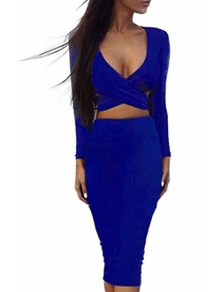 Memorose Womens Sexy Long Sleeve Cut-Out Bandage Bodycon Clubwear Midi Dress