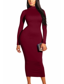 GOBLES Women's Sexy Turtleneck Long Sleeve Elegant Bodycon Party Long Dress