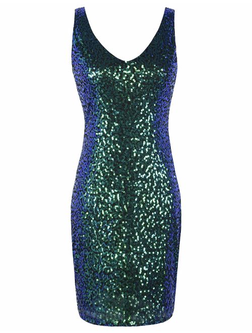 PrettyGuide Women's Sequin Cocktail Dress V Neck Bodycon Glitter Party Dress