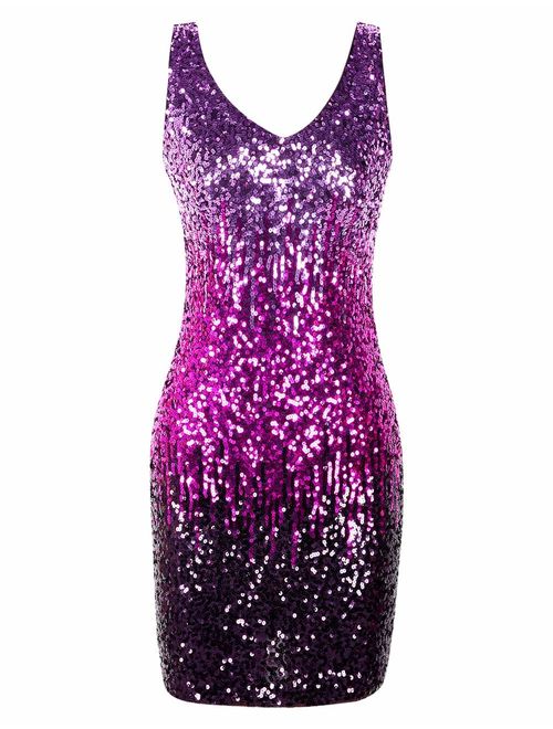 PrettyGuide Women's Sequin Cocktail Dress V Neck Bodycon Glitter Party Dress