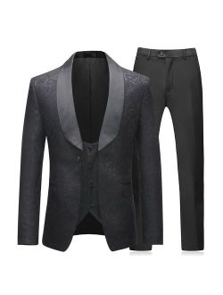 Boyland Mens 3 Pieces Tuxedos Vintage Groomsmen Wedding Suit Complete Outfits(Jackets+Vest+Trousers) Prom Formal Tuxedo Suit