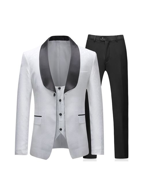 Boyland Mens 3 Pieces Tuxedos Vintage Groomsmen Wedding Suit Complete Outfits(Jackets+Vest+Trousers) Prom Formal Tuxedo Suit