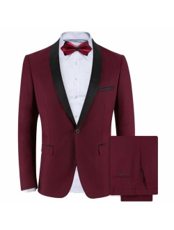 WEEN CHARM Men's Slim Fit 2-Piece Suit One Button Blazer Wedding Tuxedo Single Breasted Jacket Pants Set