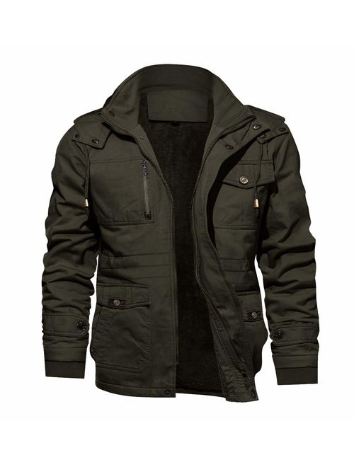 TACVASEN Men's Jacket-Casual Winter Cotton Military Jacket Thicken Hooded Cargo Coat