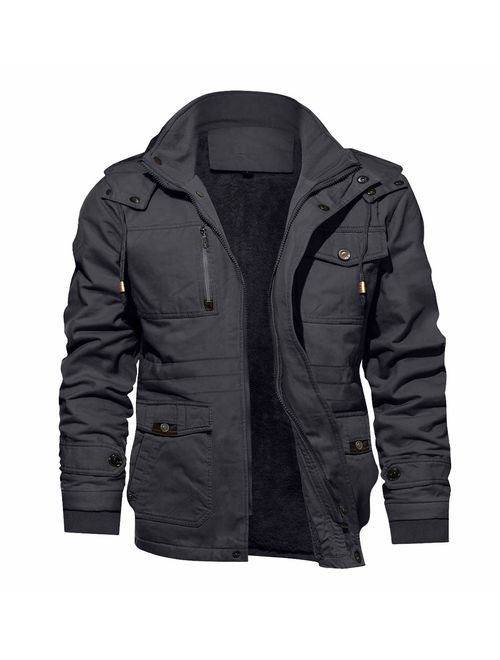 TACVASEN Men's Jacket-Casual Winter Cotton Military Jacket Thicken Hooded Cargo Coat