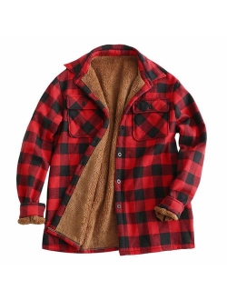 Casual Plaid Fleece Jacket Flannel Lined Unisex Men Drawstring Hooded Fuzzy Hoodie