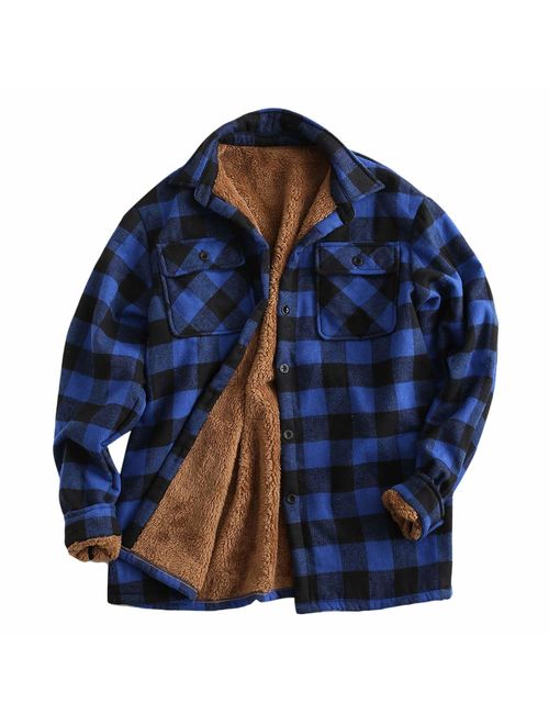 ZAFUL Casual Plaid Fleece Jacket Flannel Lined Unisex Men Drawstring Hooded Fuzzy Hoodie