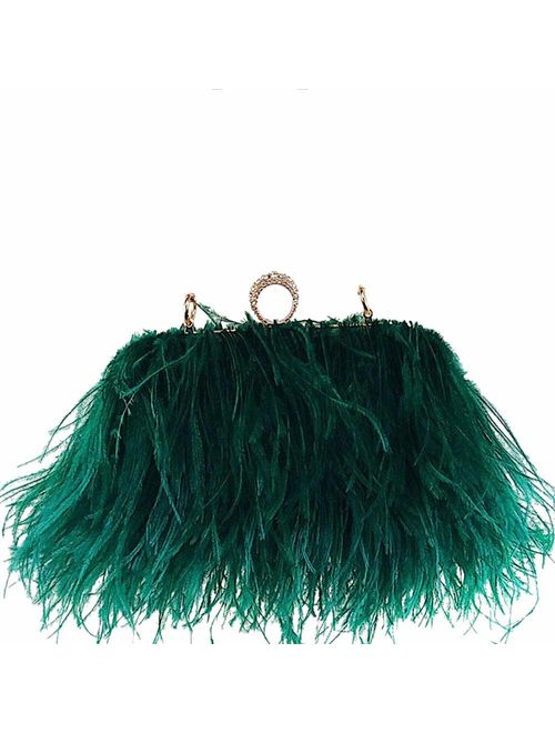 Zakia Women's Real Natural Ostrich Feather Tote Evening Dress Bag Shoulder Bag Party Money Bag Wallet Clutch