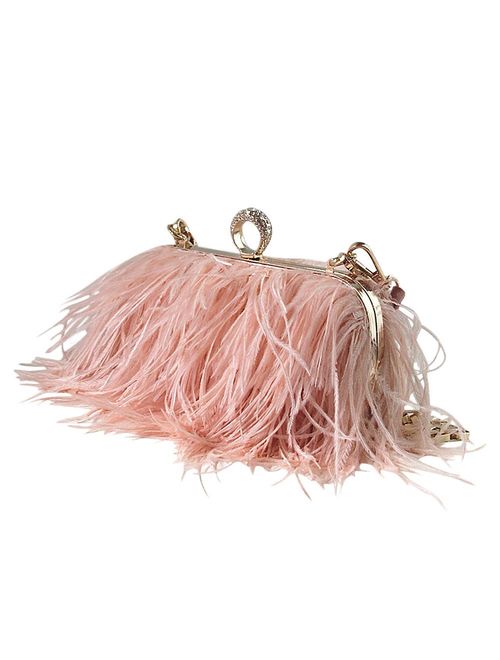 Zakia Women's Real Natural Ostrich Feather Tote Evening Dress Bag Shoulder Bag Party Money Bag Wallet Clutch