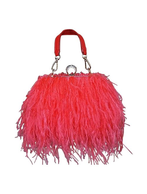 Zakia Women's Real Natural Ostrich Feather Tote Evening Dress Bag Shoulder Bag Party Money Bag Wallet Clutch