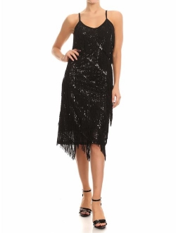 Anna-Kaci Womens Fringe Sequin Strap Backless 1920s Flapper Party Mini Dress