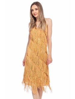 Anna-Kaci Womens Fringe Sequin Strap Backless 1920s Flapper Party Mini Dress