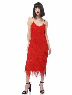 Anna-Kaci Womens Fringe Sequin Strap Backless 1920s Flapper Party Mini Dress