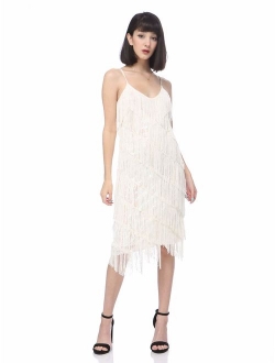 Anna-Kaci Womens Fringe Sequin Strap Backless 1920s Flapper Party Mini Dress