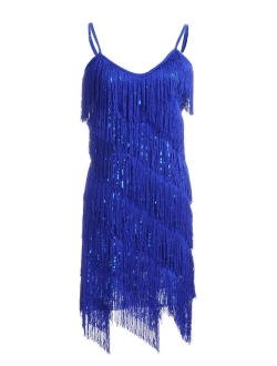 Anna-Kaci Womens Fringe Sequin Strap Backless 1920s Flapper Party Mini Dress