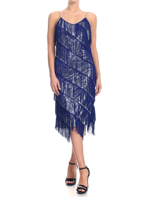 Anna Kaci Anna-Kaci Womens Fringe Sequin Strap Backless 1920s Flapper Party Mini Dress