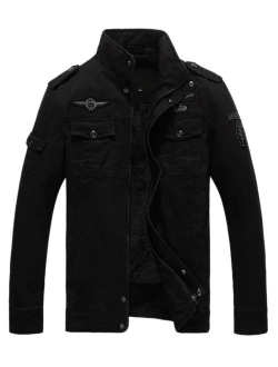 Men's Casual Long Sleeve Full Zip Jacket with Shoulder Straps