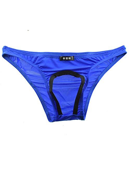 TESOON Men's Sexy Lingerie Low Rise Ice Silk Bikini Briefs Underwear Open Front Sheer Panties