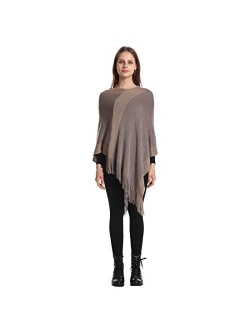 Women's Elegant Knitted Shawl Poncho with Fringed V-Neck Striped Sweater Pullover Cape Gifts for Women Mom