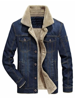 Omoone Men's Button Up Vintage Sherpa Fleece Lined Denim Biker Jacket Jean Coat