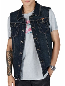 Kedera Men's Denim Vest Plus Size Button Down Jeans Vests Jacket 3XL