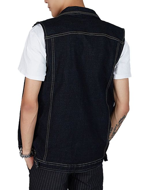 Kedera Men's Denim Vest Plus Size Button Down Jeans Vests Jacket 3XL