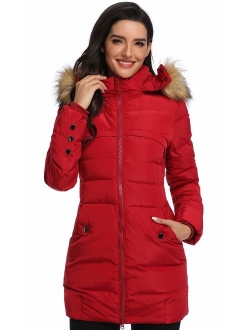 Epsion Women's Hooded Thickened Long Down Jacket Winter Down Parka Puffer Jacket