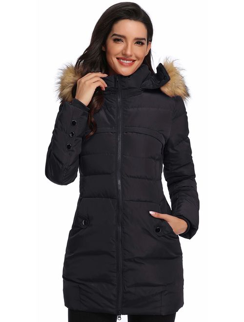 Epsion Women's Hooded Thickened Long Down Jacket Winter Down Parka Puffer Jacket