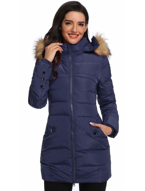 Epsion Women's Hooded Thickened Long Down Jacket Winter Down Parka Puffer Jacket