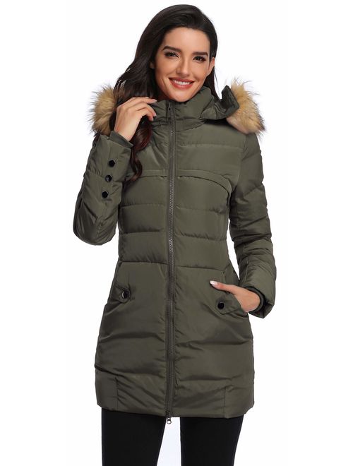 Epsion Women's Hooded Thickened Long Down Jacket Winter Down Parka Puffer Jacket